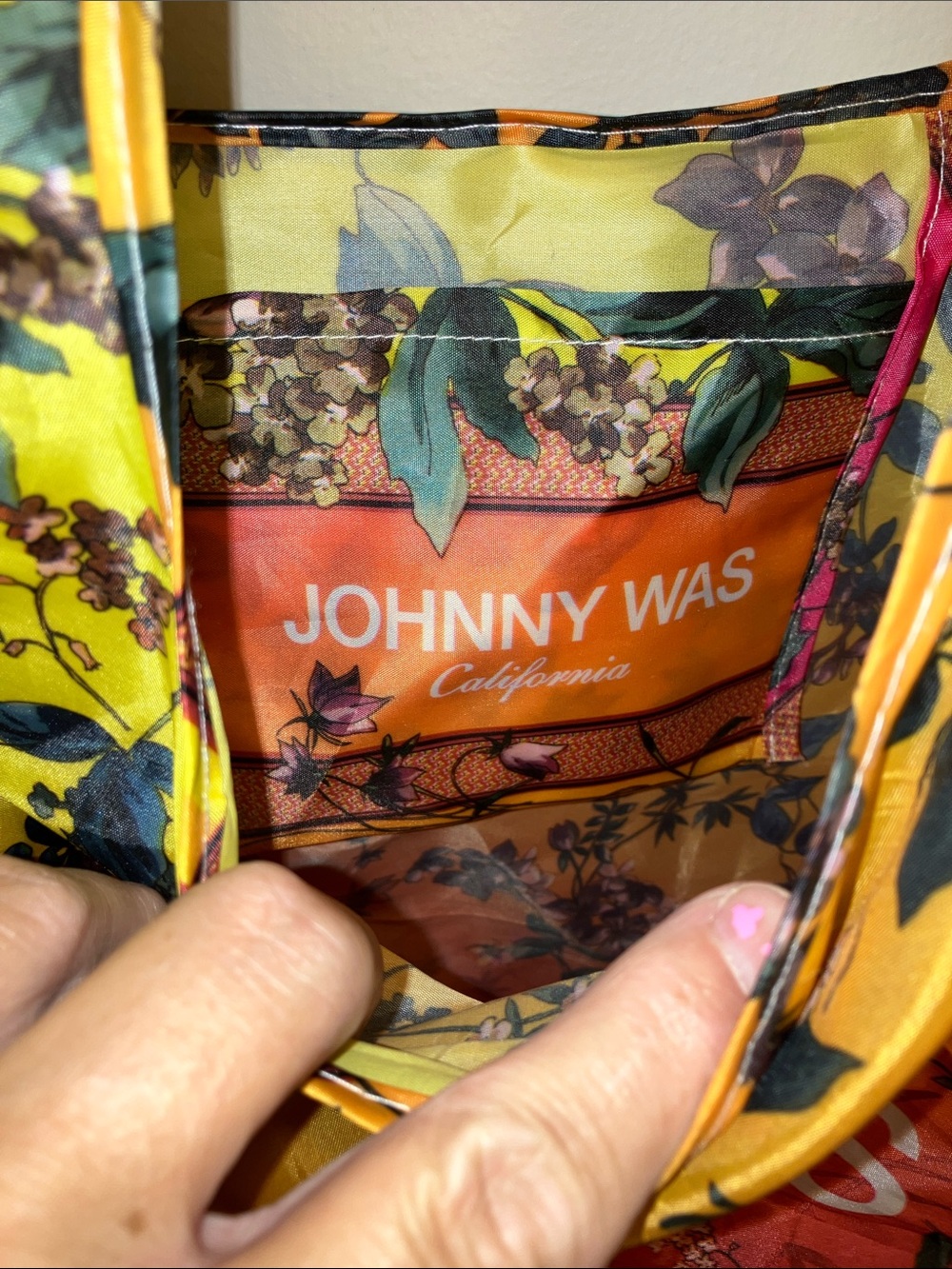 Johnny Was Floral Gradient Tote in Yellow Orange Pink Nylon - Picture 3 of 4